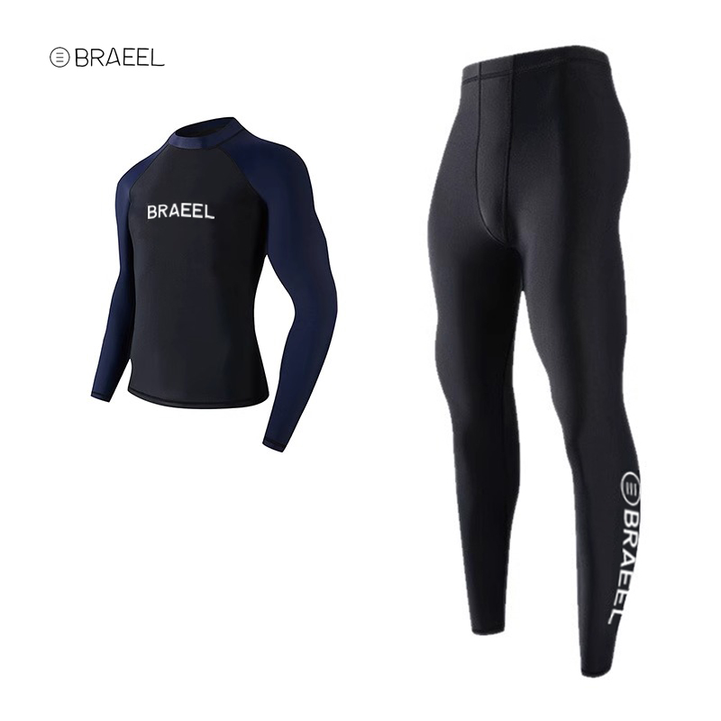 Two pairs of black and blue-haired man pants